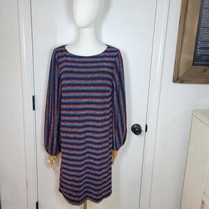 Anthropologie Eri + Ali Shimmer Stripe Long Sleeve Dress M Metallic Holiday